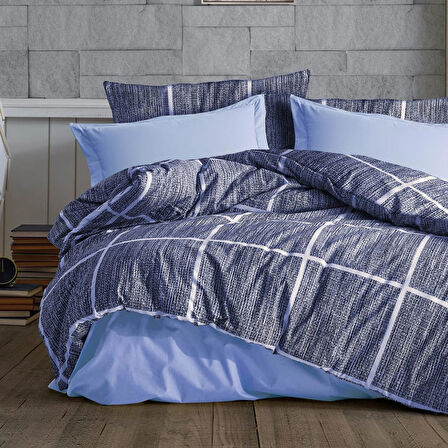 Keep London Home Series Natural Cotton(Doğal Pamuk) Tek Kişilik Nevresim Takımı-Mavi