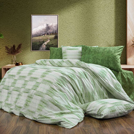 Keep London Home Series Natural Cotton(Doğal Pamuk) Çift Kişilik Nevresim Takımı-Yeşil
