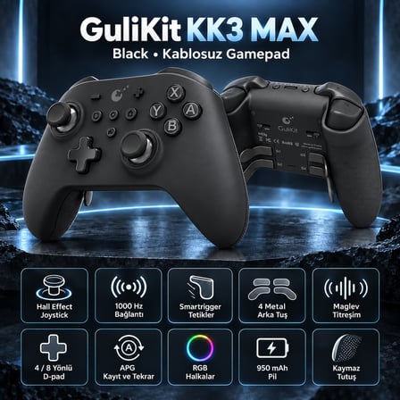 GuliKit KK3 MAX Black Smartrigger Hall Effect Destekli Kablosuz Gamepad (NS39)