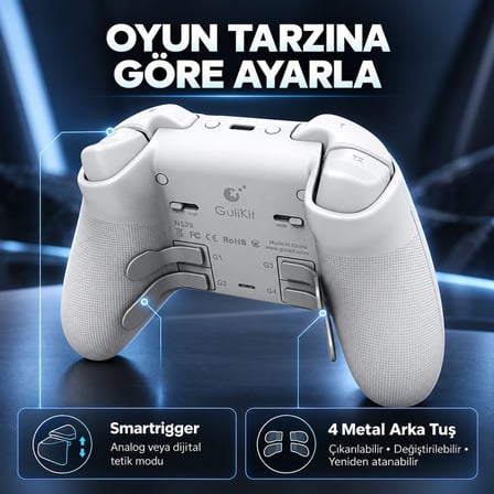 GuliKit KK3 MAX White Smartrigger Hall Effect Destekli Kablosuz Gamepad (NS39)
