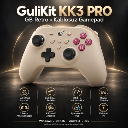 GuliKit KK3 PRO GB Retro Hall Effect Destekli Kablosuz Gamepad (NS38)