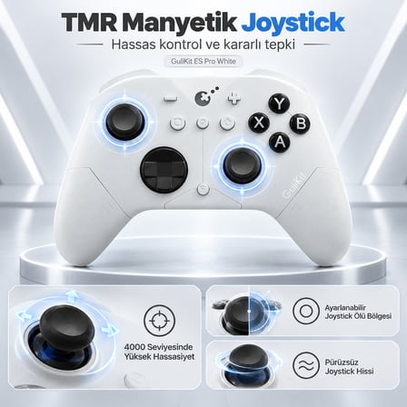 GuliKit ES PRO White Hall Effect Trigger TMR Manyetik Joystick Bluetooth E-Sports Gamepad