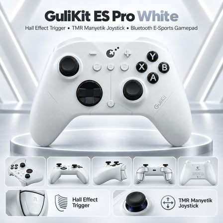 GuliKit ES PRO White Hall Effect Trigger TMR Manyetik Joystick Bluetooth E-Sports Gamepad