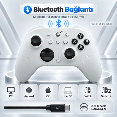 GuliKit ES PRO White Hall Effect Trigger TMR Manyetik Joystick Bluetooth E-Sports Gamepad