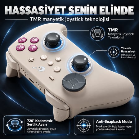 GuliKit TT Pro GB Retro Hall Effect Destekli TMR Manyetik Joystick Kablosuz Gamepad (NS68)