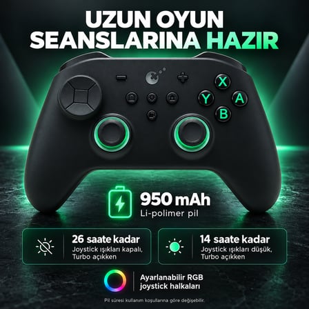 GuliKit TT Pro Black Green Hall Effect Destekli TMR Manyetik Joystick Kablosuz Gamepad (NS68)