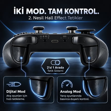 GuliKit TT Max Black Hall Effect Destekli TMR Manyetik Joystick Kablosuz Gamepad (NS69)
