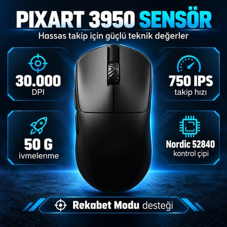 Scyrox V6 8K Hz Pixart 3950 Sensör Kailh Switch Siyah Kablosuz Simetrik Gaming Mouse