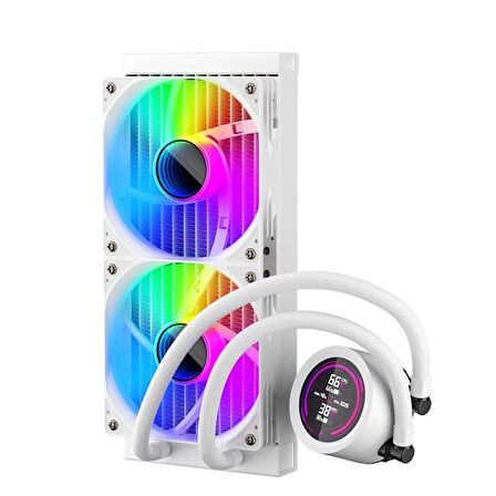 ONTECH - 1st Player Thunderstorm Ts4 240mm Beyaz Argb Dijital Sıcaklık Göstergeli Am5, Am4 / Lga 1851, 1700 İşlemci Sıvı Soğutucu
