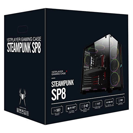 ONTECH - 1st Player Sp8 Siyah 750w 80+ Sılver Atx 3.1 Argb 7x12cm Fan Temperli Cam Usb 3.0 Atx Kasa
