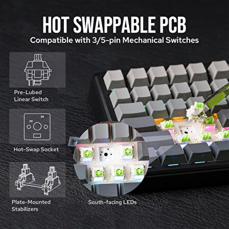 Aula F75 Max Mekanik RGB TKL Reaper Switch Kablosuz Makrolu Hot Swap Klavye Lacivert