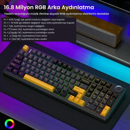 Aula F99 Pro 3 Modlu RGB Hot Swap Mekanik Star Vector Switch Kablosuz Makrolu Klavye Siyah