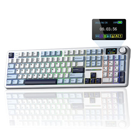 Aula F108 Pro Ekranlı Mekanik Klavye Reaper Switch RGB Hot Swap 8000mAh Makrolu Oyuncu Klavyesi Mavi