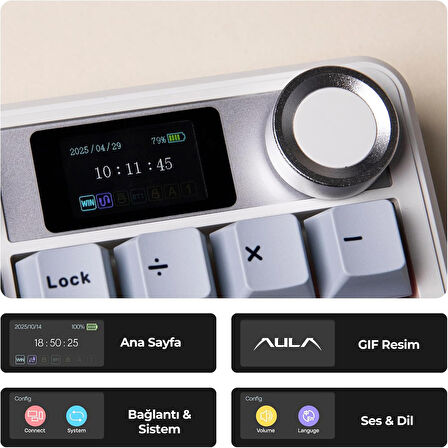 Aula F108 Pro Ekranlı Mekanik Klavye Reaper Switch RGB Hot Swap 8000mAh Makrolu Oyuncu Klavyesi Mavi