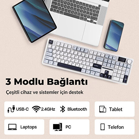 Aula F108 Pro Ekranlı Mekanik Klavye Reaper Switch RGB Hot Swap 8000mAh Makrolu Oyuncu Klavyesi Mavi