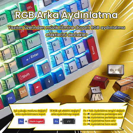 Aula F99 Pro 3 Modlu RGB Hot Swap Mekanik Star Vector Switch Kablosuz Makrolu Klavye Comic