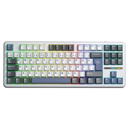 Aula F87 PRO Mekanik RGB TKL GrayWood V4 Switch Kablosuz Makrolu Hot Swap Türkçe Q Klavye Mavi
