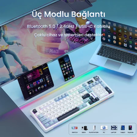 Aula S98 Pro 3 Modlu RGB Hot Swap Mekanik Star Vector Switch Kablosuz Makrolu Klavye Lacivert