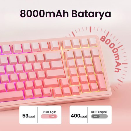 Aula F99 Mekanik RGB Dream Sakura Switch 3 Modlu Kablosuz Makrolu Hot Swap Klavye Gradyan Pembe