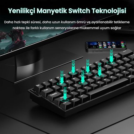 Aula Mini 60 He Hall Effect Manyetik Klavye Rapid Trigger Stromrise Switch 8000Hz TKL Hot Swap Oyuncu Klavyesi Siyah