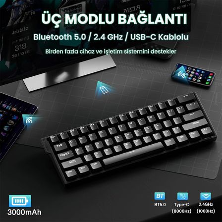 Aula Mini 60 He Hall Effect Manyetik Klavye Rapid Trigger Stromrise Switch 8000Hz TKL Hot Swap Oyuncu Klavyesi Siyah