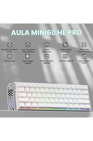 Mini 60 He Pro Hall Effect Manyetik Klavye Rapid Trigger Mistcloud Switch 8000Hz TKL Hot Swap Oyuncu Klavyesi Beyaz