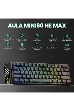 Mini 60 He Max Hall Effect Manyetik Klavye Rapid Trigger Spiritcloud Switch 8000Hz TKL Hot Swap Oyuncu Klavyesi Siyah