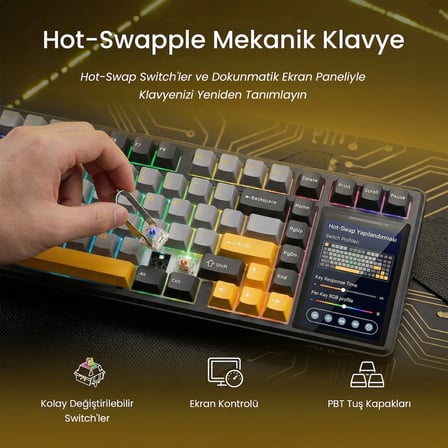 Aula L99 4" Akıllı Dokunmatik Ekranlı 3 Modlu RGB Hot Swap Caramel Latte Switch Mekanik Kablosuz Oyuncu Klavyesi Bej