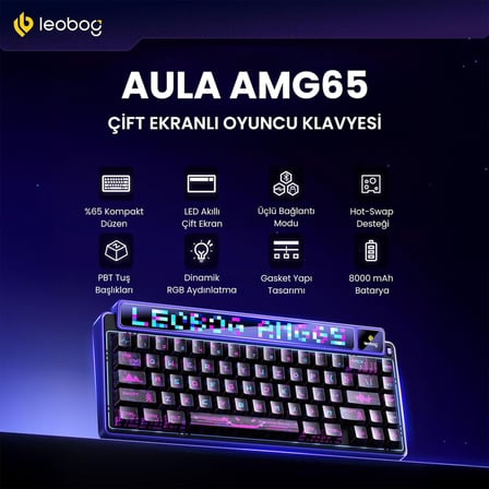 Leobog AMG65 Mekanik Gaming Oyuncu Klavyesi LED Matrix Ekranlı Jasper Switch RGB Hot Swap Siyah