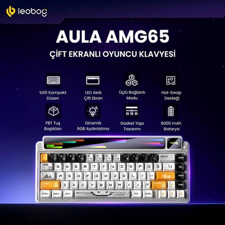 Leobog AMG65 Mekanik Gaming Oyuncu Klavyesi LED Matrix Ekranlı Silent Cotton Candy Switch RGB Hot Swap Turuncu