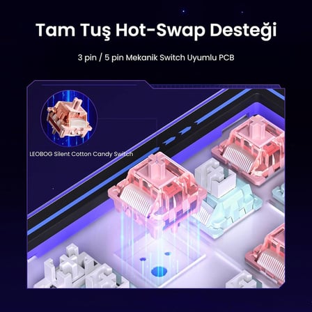 Leobog AMG65 Mekanik Gaming Oyuncu Klavyesi LED Matrix Ekranlı Silent Cotton Candy Switch RGB Hot Swap Turuncu