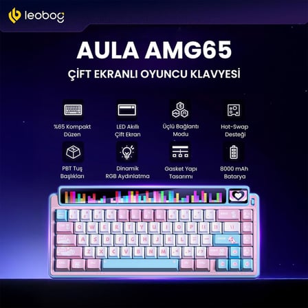 Leobog AMG65 Mekanik Gaming Oyuncu Klavyesi LED Matrix Ekranlı Jasper Switch RGB Hot Swap Pembe