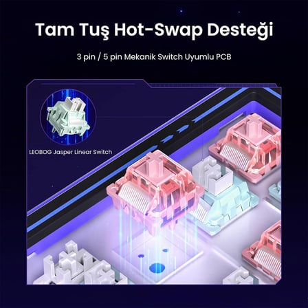 Leobog AMG65 Mekanik Gaming Oyuncu Klavyesi LED Matrix Ekranlı Jasper Switch RGB Hot Swap Pembe