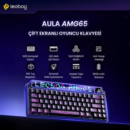 Leobog AMG65 Mekanik Klavye LED Matrix Ekranlı Silent Cotton Candy Switch RGB Hot-Swap Oyuncu Klavyesi Siyah