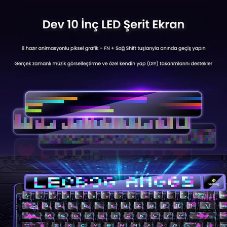 Leobog AMG65 Mekanik Klavye LED Matrix Ekranlı Silent Cotton Candy Switch RGB Hot-Swap Oyuncu Klavyesi Siyah