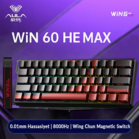 Aula Win60 He Max Manyetik Klavye Rapid Trigger Wing Chun Switch 8000Hz RGB TKL Hot Swap Oyuncu Klavyesi Kırmızı