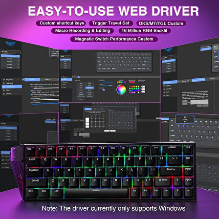 Aula Win68 He Manyetik Klavye Rapid Trigger Graywood Swtich 8000Hz RGB TKL Hot Swap Oyuncu Klavyesi Siyah