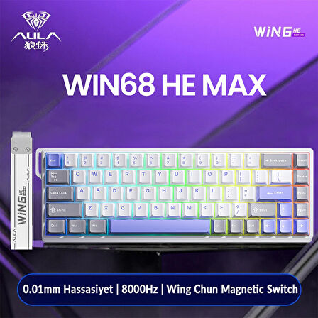 Aula Win68 He Max Manyetik Klavye Rapid Trigger Wing Chun Switch 8000Hz RGB TKL Hot Swap Oyuncu Klavyesi Mavi