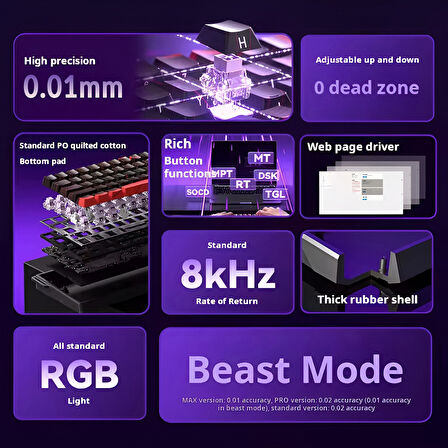Aula Win68 He Pro Manyetik Klavye Rapid Trigger Xingyi Switch 8000Hz RGB TKL Hot Swap Oyuncu Klavyesi Gri