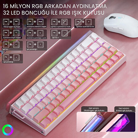 Aula Hero 68 He Manyetik Klavye Rapid Trigger Black King Switch 8000Hz RGB Neon TKL Hot Swap Oyuncu Klavyesi Pembe