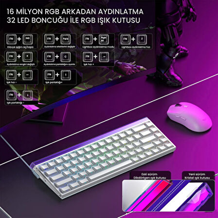 Aula Hero 68 He Manyetik Klavye Rapid Trigger Jade King Switch 8000Hz RGB Neon TKL Hot Swap Oyuncu Klavyesi Beyaz