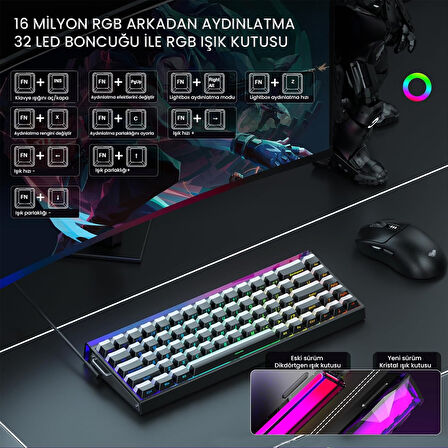 Aula Hero 68 He Manyetik Klavye Rapid Trigger Jade King Switch 8000Hz RGB Neon TKL Hot Swap Oyuncu Klavyesi Siyah