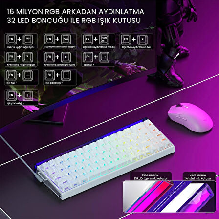 Aula Hero 68 He Manyetik Klavye Rapid Trigger Black King Switch 8000Hz RGB Neon TKL Hot Swap Oyuncu Klavyesi Desenli Beyaz