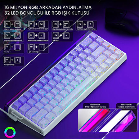 Aula Hero 68 He Manyetik Klavye Rapid Trigger Dragon King Switch 8000Hz RGB Neon TKL Hot Swap Oyuncu Klavyesi Mor
