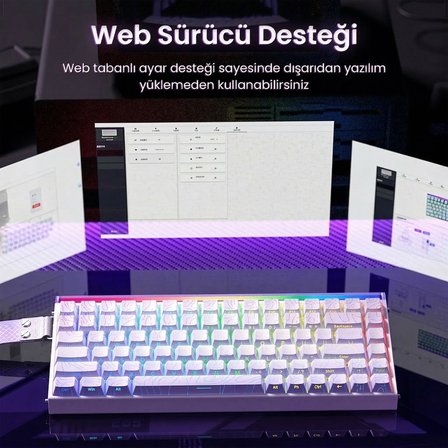 Aula Hero 84 He Manyetik Klavye Rapid Trigger Black King Switch 8000Hz RGB Neon TKL Hot Swap Oyuncu Klavyesi Desenli Beyaz