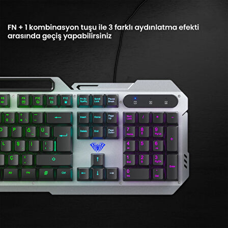 Aula F2023 Gaming Türkçe Q Rainbow Membran 2400DPl Oyuncu Klavye Mouse Set