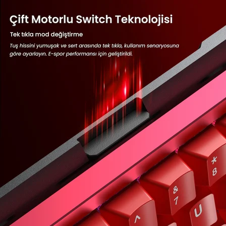 Aula AG60 Pro Alüminyum Manyetik Klavye Hall Effect Aether Switch 8000Hz RGB TKL Hot Swap Oyuncu Klavyesi Kırmızı