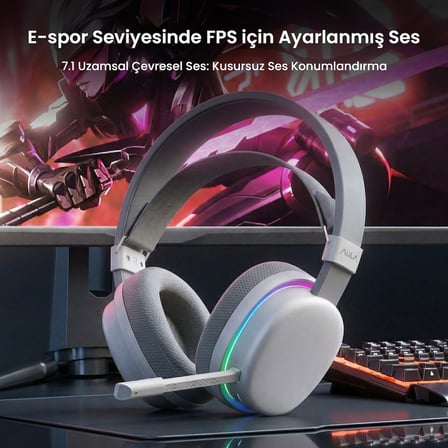 Aula G7 Tri Mode Kablosuz RGB Gaming Mikrofonlu Oyuncu Kulaklığı 40mm Driver Gürültü Engelleyici Mikrofonlu Kulaklık Beyaz