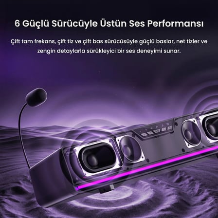 Aula GS6 PRO 10W RGB Bluetooth USB Kablolu Soundbar Hoparlör Player Özellikli Speaker Siyah
