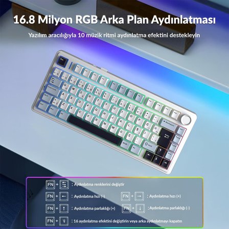 Aula F75 Mekanik RGB TKL GrayWood V4 Switch Kablosuz Makrolu Hot Swap Türkçe Q Klavye Lacivert